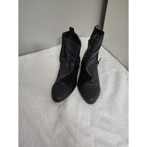 Unrated Womens Black Buckle Ankle Boots Side Zip Low Block Heel Size 7M